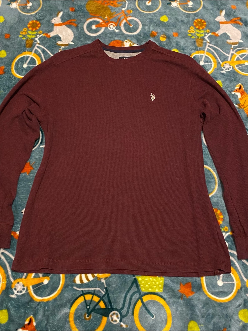 Burgundy Long Sleeve Fall Thermal Polo Shirt U.S. Polo Assn. Men's Extra Large